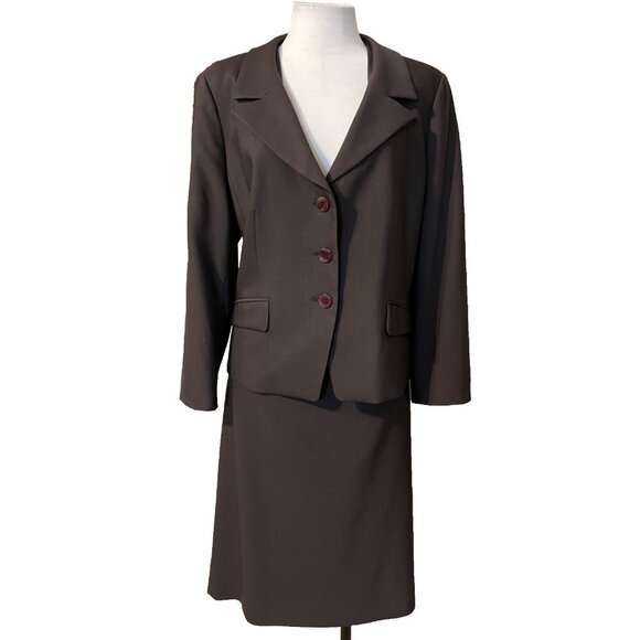 Talbots Skirt Suit Brown 16P Stretch Wool Blazer & Skirt All Season Classic - Picture 1 of 14